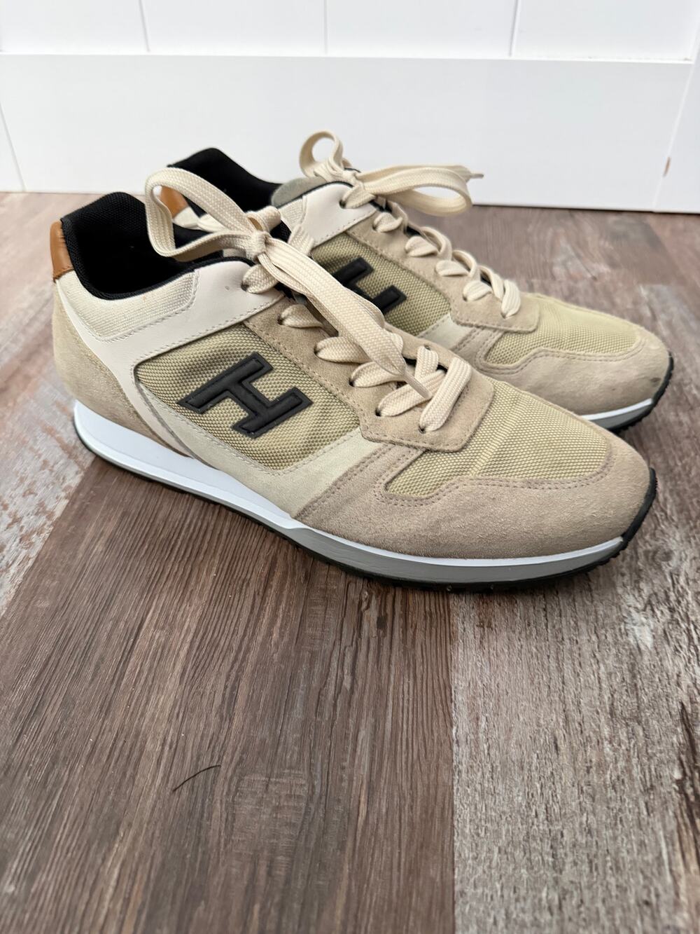 Hogan H321 low-top sneakers beige suede/technical fabric upper sz Men's 7 EUC